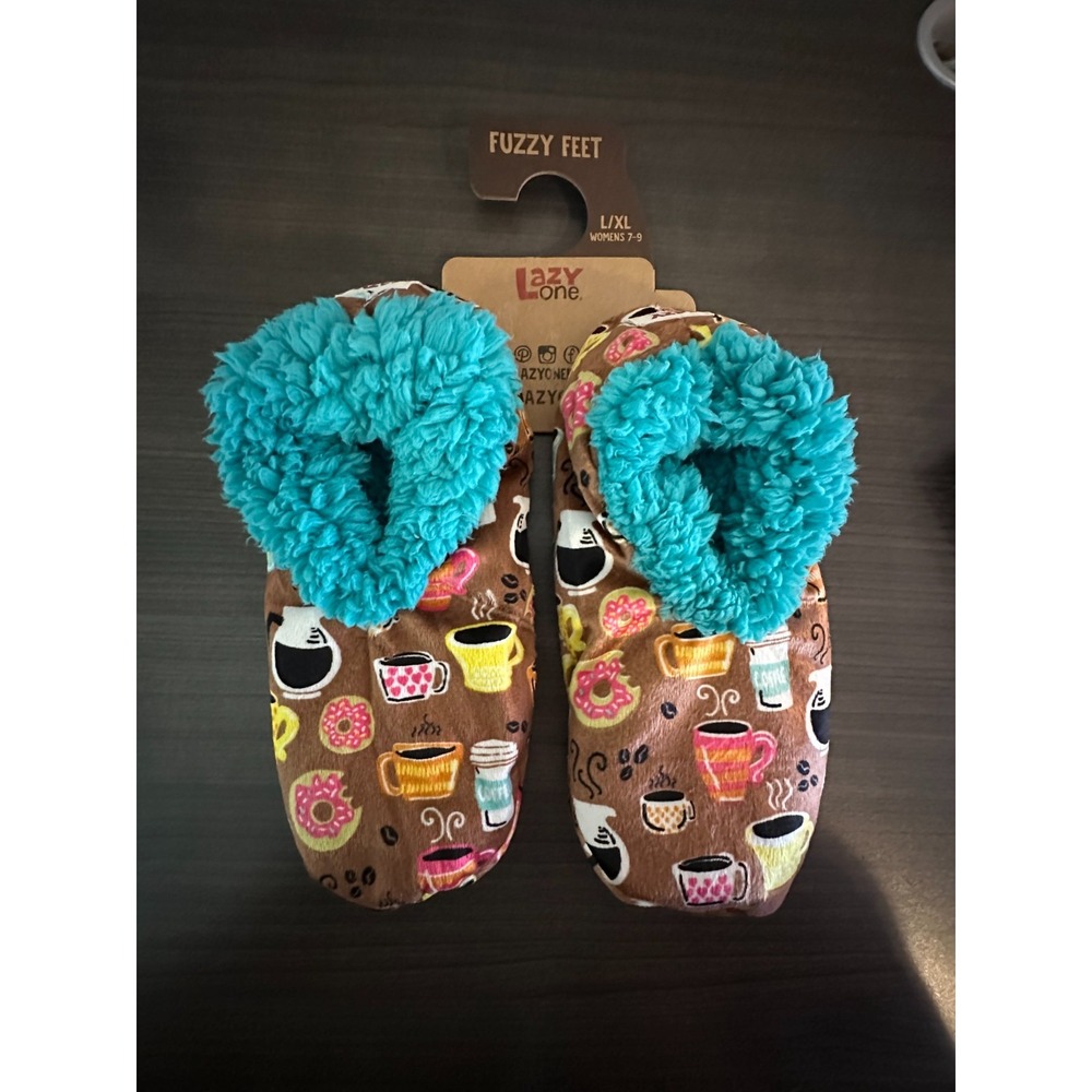 Lazy One Fuzzy Feet L/XL Coffee Donut Slipper Socks Womens 7-9 Cozy Plush NWT